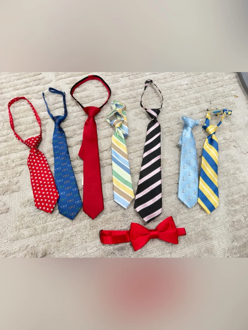 Kids Adjustable Red Bow Tie and Assorted Patterned Neckties Set